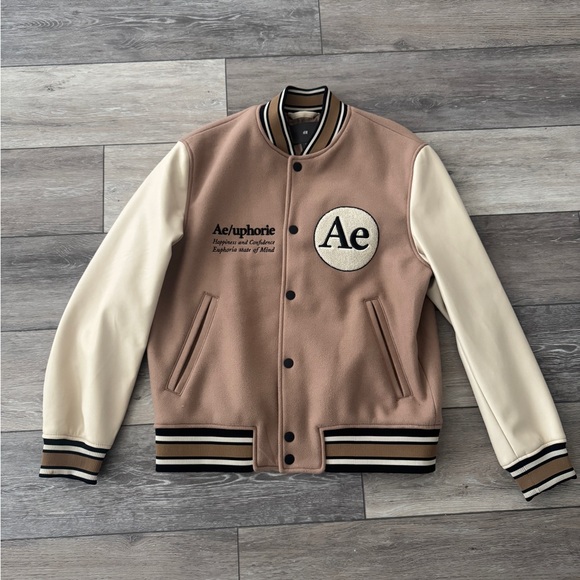 Outfitters Tan and Cream Varsity Jacket - Picture 1 of 2